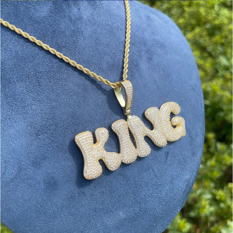 Bubble Letter Customized Name Necklace Pendant for Women Nameplates Bling Charm Hip Hop Jewelry