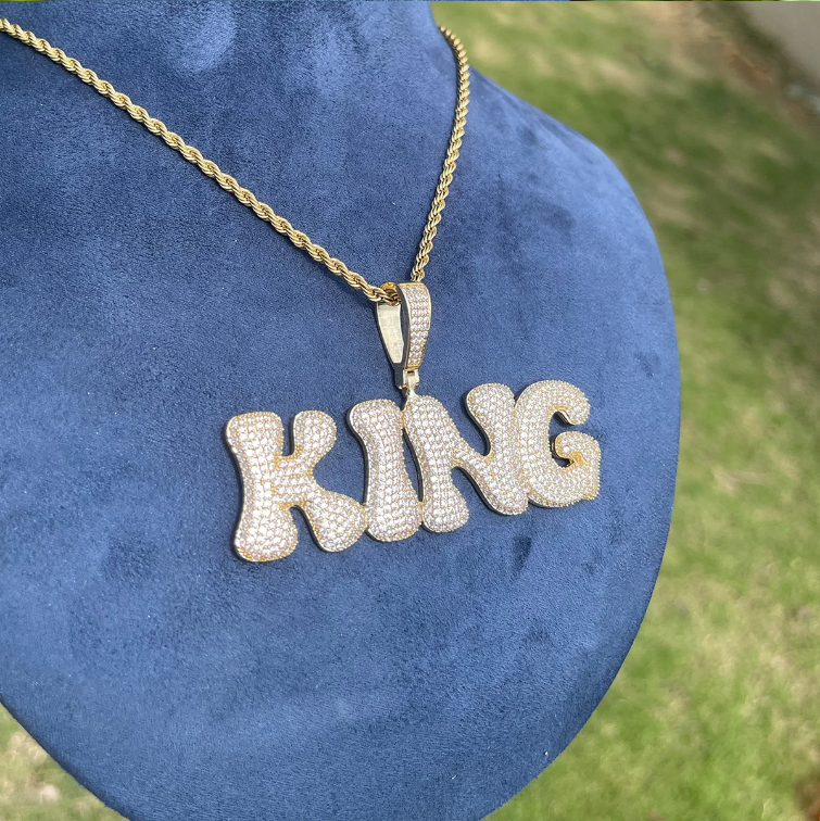 Bubble Letter Customized Name Necklace Pendant for Women Nameplates Bling Charm Hip Hop Jewelry