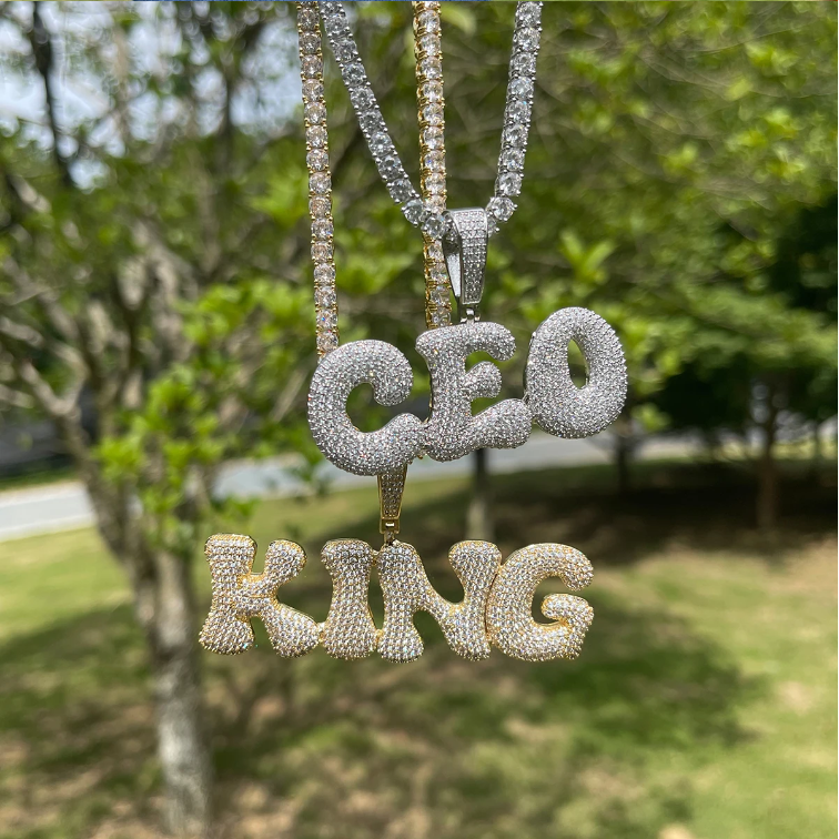 Bubble Letter Customized Name Necklace Pendant for Women Nameplates Bling Charm Hip Hop Jewelry