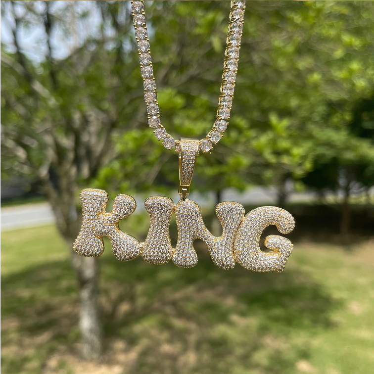 Bubble Letter Customized Name Necklace Pendant for Women Nameplates Bling Charm Hip Hop Jewelry