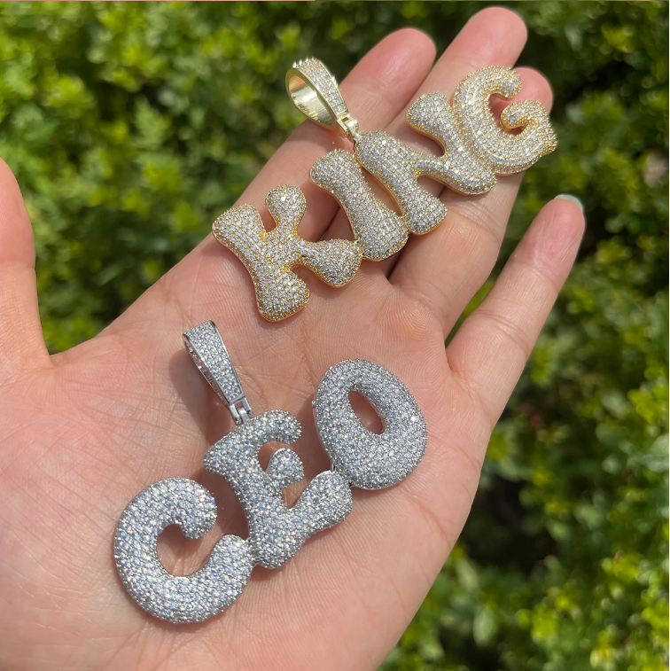 Bubble Letter Customized Name Necklace Pendant for Women Nameplates Bling Charm Hip Hop Jewelry