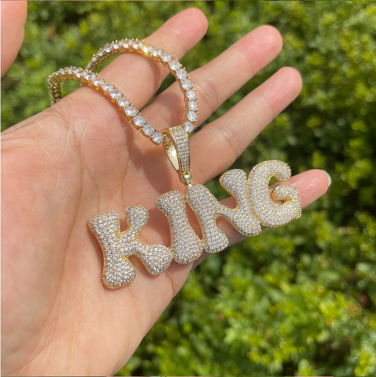 Bubble Letter Customized Name Necklace Pendant for Women Nameplates Bling Charm Hip Hop Jewelry