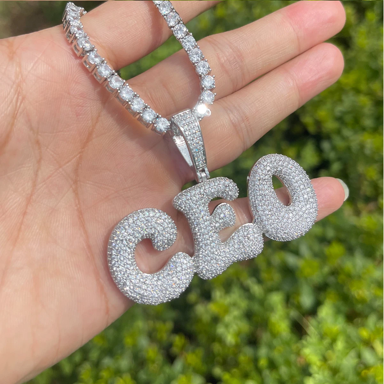 Bubble Letter Customized Name Necklace Pendant for Women Nameplates Bling Charm Hip Hop Jewelry