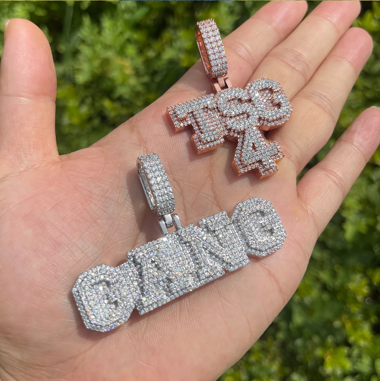 Bubble Letter Personalized Jewelry Custom Name Necklace Pendant for Women Cubic Zirconia Hip Hop Jewelry