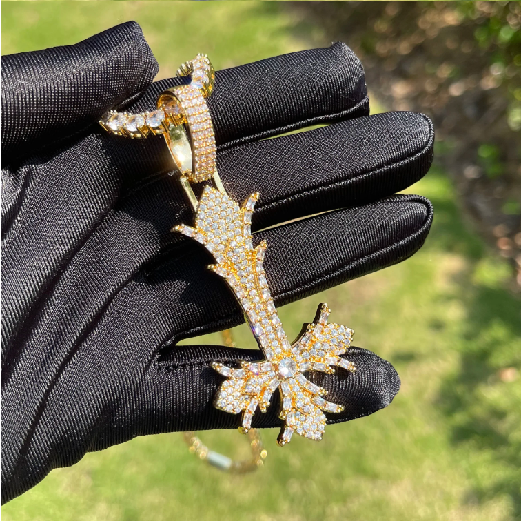 Bubble Letter Iced Out Upside Down Cross Necklace Pendant for Men Real Copper Cubic Zirconia Hip Hop Jewelry