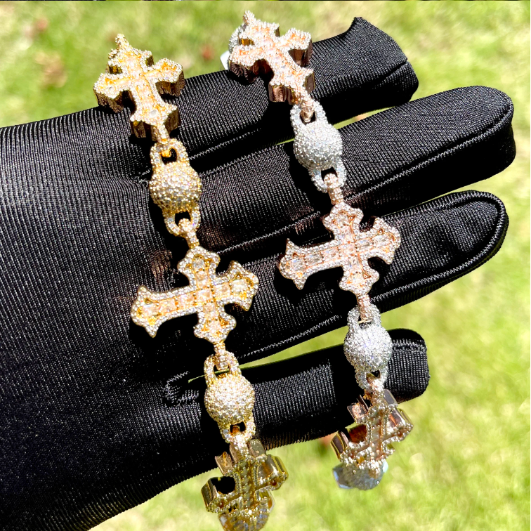 Bubble Letter Iced Out Ball Infinity Cross Bracelet for Men Real Gold Plated Bling Cubic Zirconia Hip Hop Jewelry