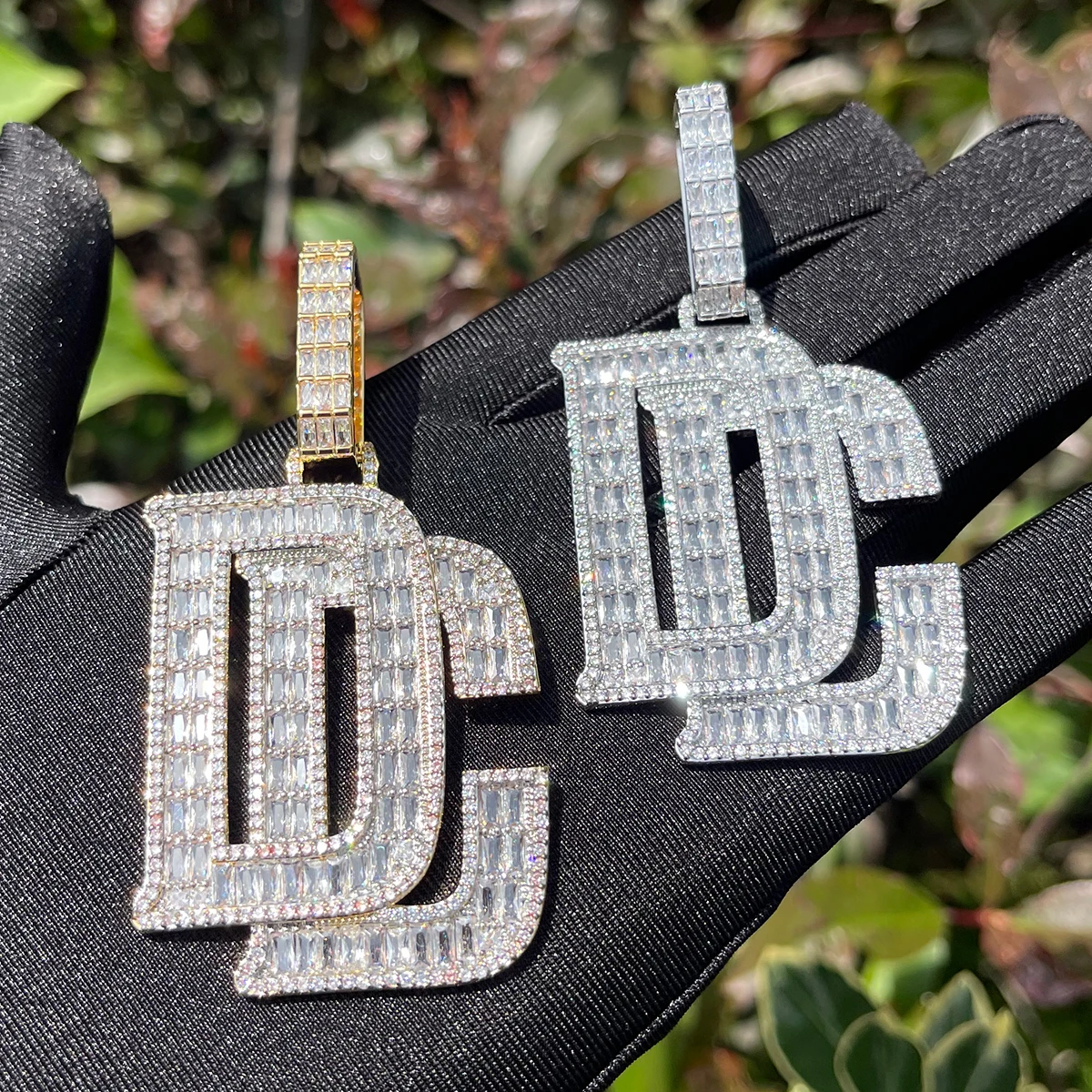 Bubble Letter Baguette Necklace for Men Dream Chaser Pendant Cubic Zirconia AAAAA Charms Hip Hop Jewelry