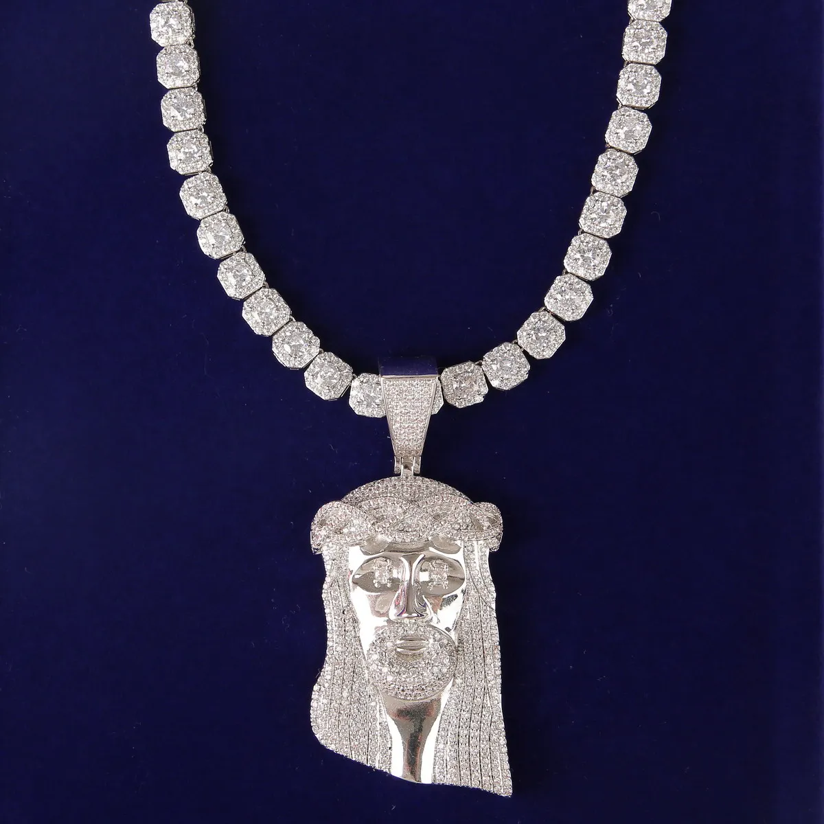 No Chian Religious Jesus Head Pendant Men's Hip Hop White Gold Plated Jewelry