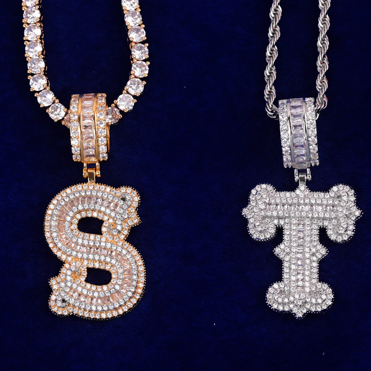 Bubble Letter Initial Single Necklace for Men Iced Out Frozen Pendant Real Gold Plated Hip Hop Jewelry