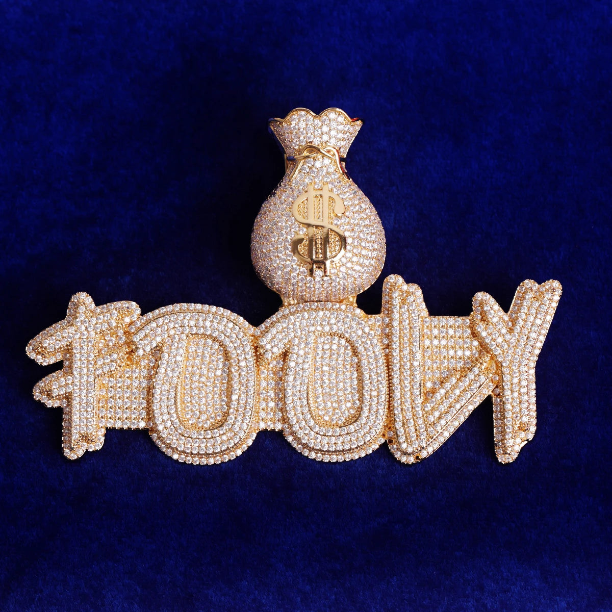 Bubble Letter Custom Name Solid Base Necklace Iced Out Personalized Pendant Money Bag Bail Two Tone Hip Hop Jewelry