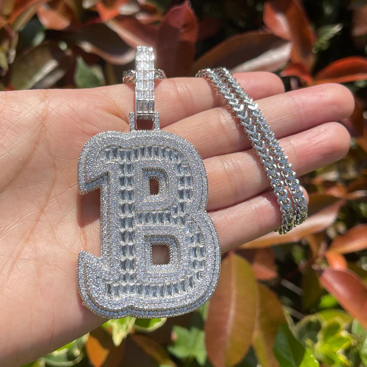 Bubble Letter Iced Out Initial Necklace for Women Single Charms 26  Alphabets Hip Hop Jewelry