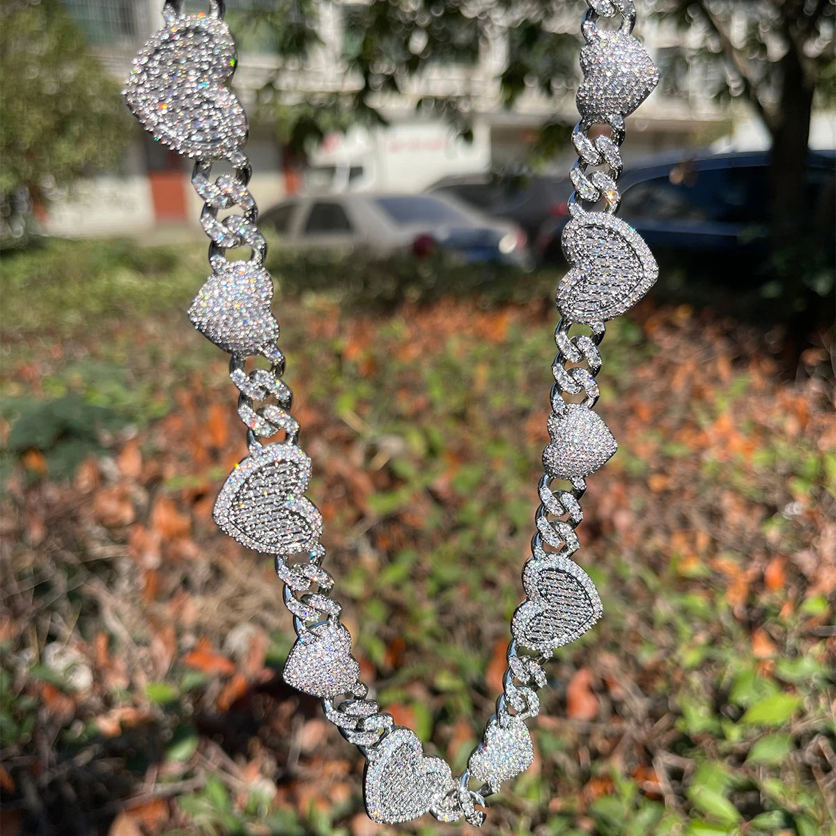 Bubble Letter Iced Out Heart Choker Necklace for Women Baguette Cuban Link Chain Micro Pave Hip Hop Jewelry
