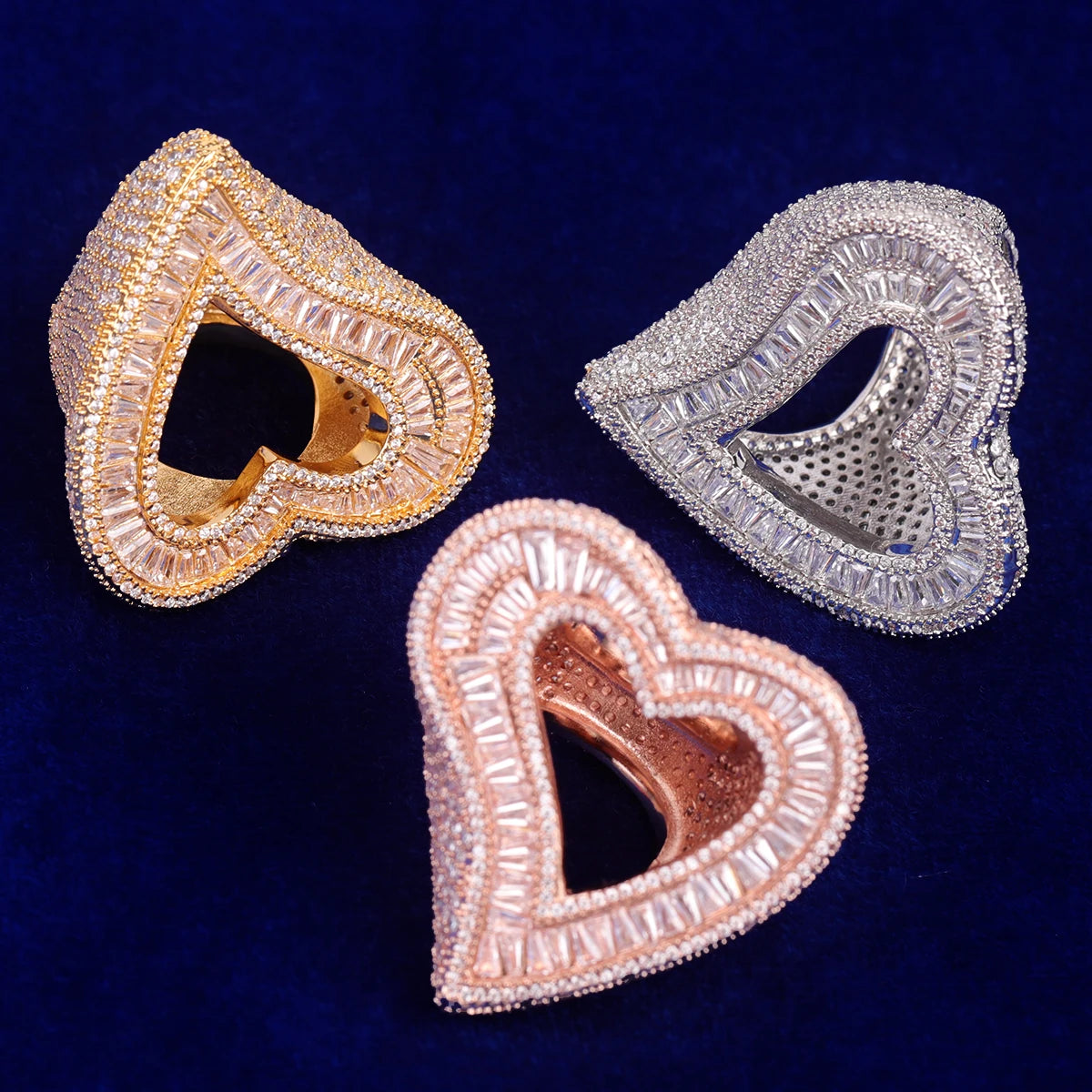 Bubble Letter Big Open Heart Ring for Women Iced Out Finger Charms Bling Baguette Zircon Fashion Hip Hop Jewelry