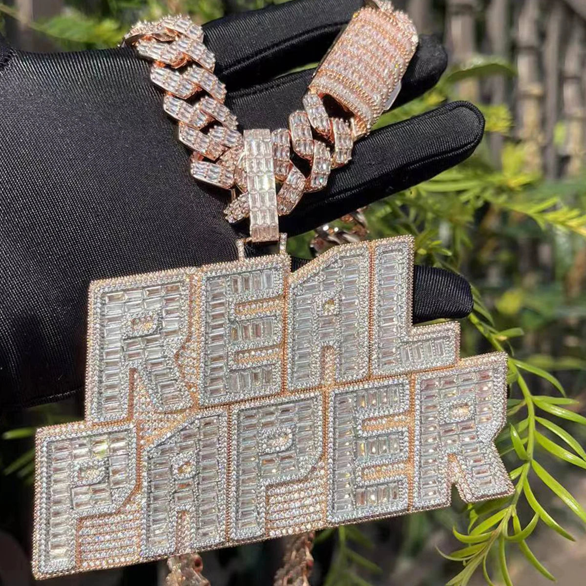 Bubble Letter Two Tone Layers Customized Jewelry Name Plated Personalized Necklace for Men Baguette Iced Out Pendant Hip Hop Jew