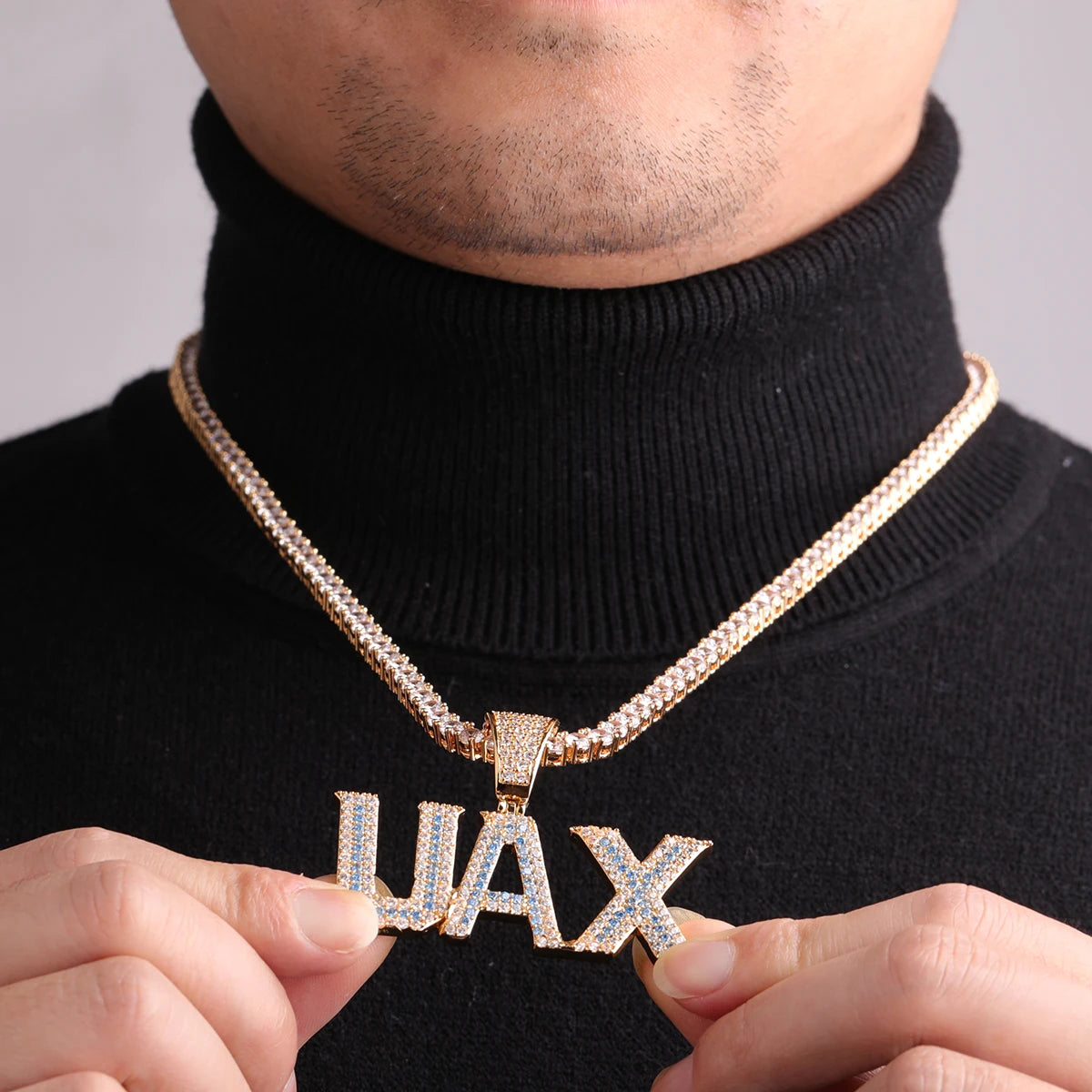 Bubble Letter Name Necklace Personalized Custom Pendant Iced Out Charms Bling Chain Hip Hop Jewelry