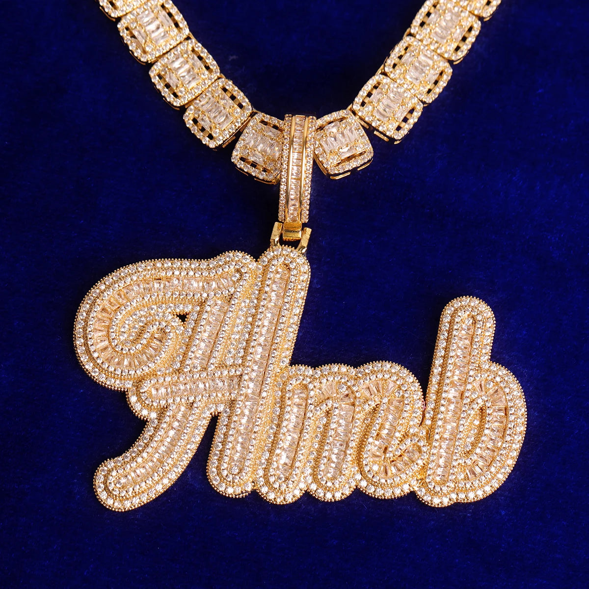 Bubble Letter Jewelry Personalized Name Plated Baguette Necklace Real Gold Color Charms Bling 2022 Trend Best Selling Items