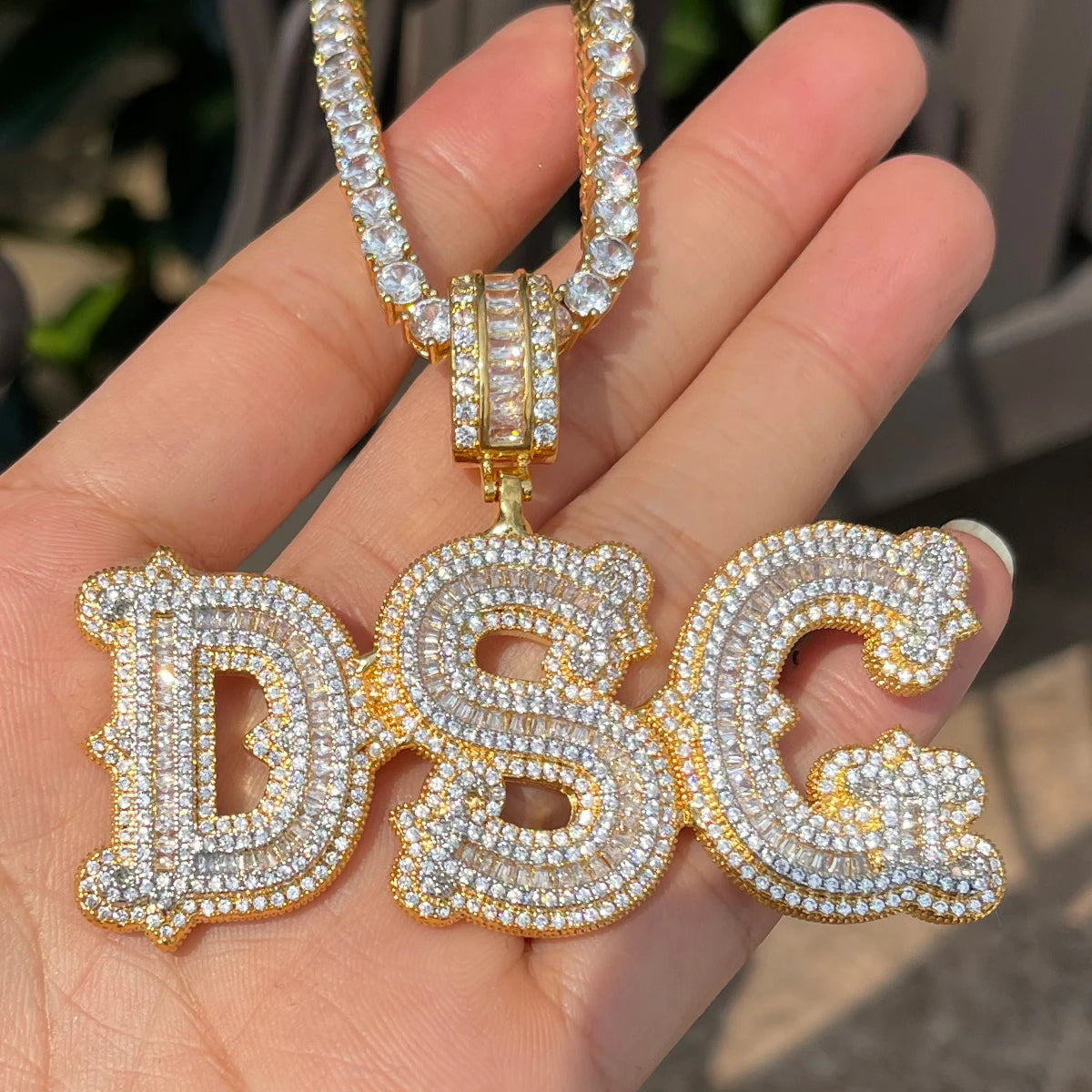 Bubble Letter Personalized Baguette Pendant Micro Paved CZ Iced Out Charms Customized Name Necklace Fashion Hip Hop Jewelry