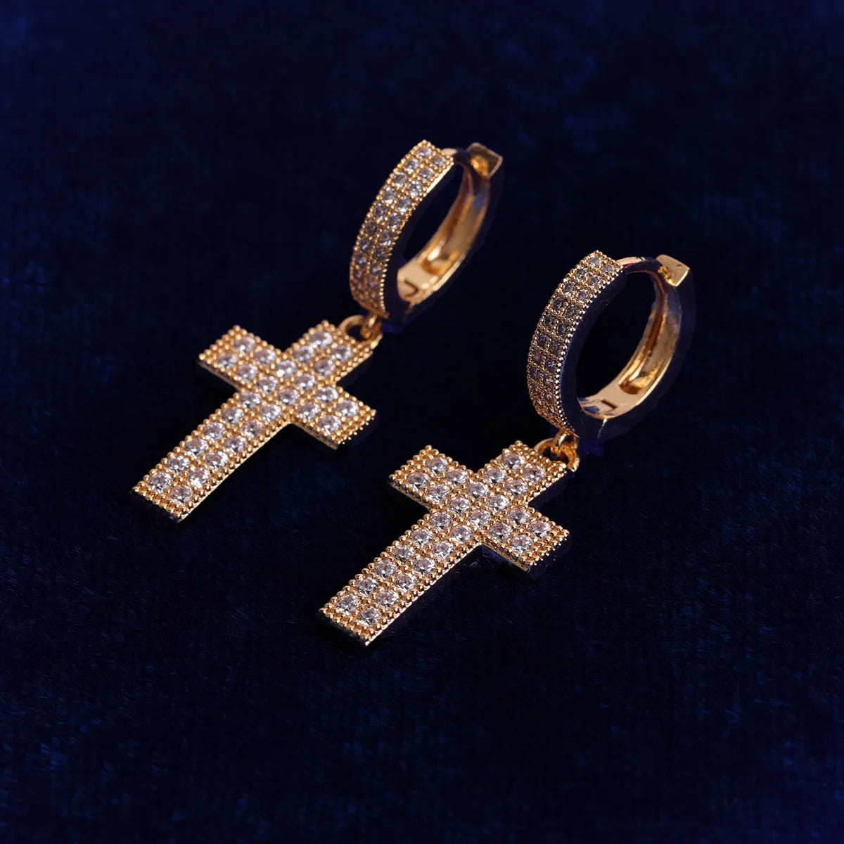 Bubble Letter Cross Earrings for Men Iced Out Charms Real Gold Plated Hip Hop Jewelry