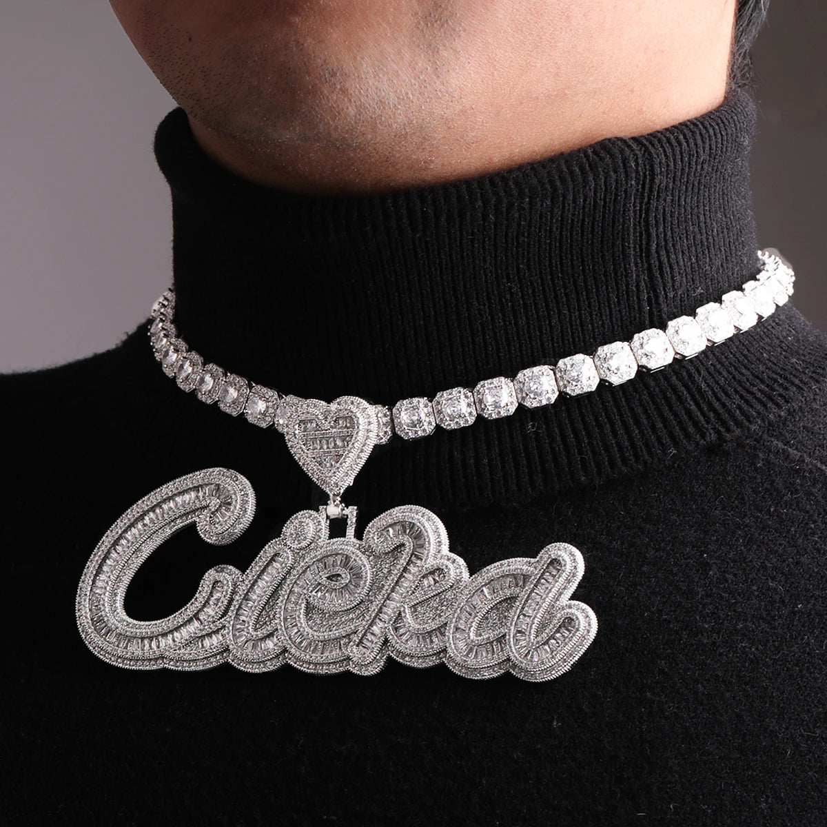 Bubble Letter Jewelry Baguette Customized Name Necklace for Women Iced Out Pendant  Hip Hop Charms 2022 Trend Best Selling