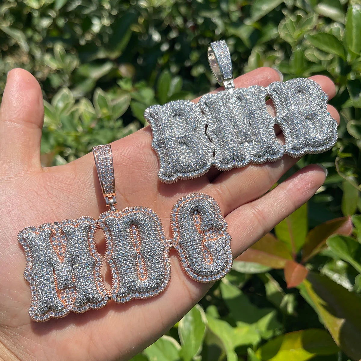 Bubble Letter Custom Name Necklace for Men Personalized Pendant Iced Out Charms Two Tone Hip Hop Jewelry