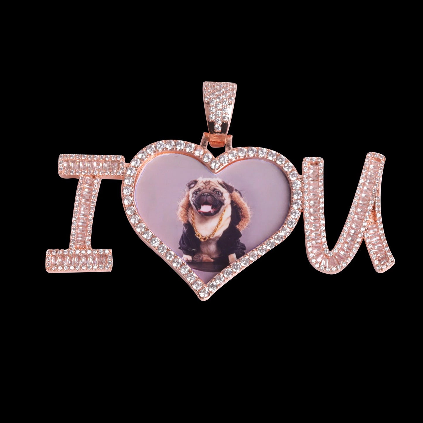 Bubble Letter Custom Photo Necklace for Men Heart Picture Pendant Hip Hop Jewelry Iced Out Charms