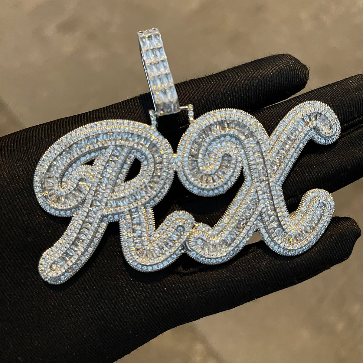 Bubble Letter Baguette Name Plate Necklace for Women Custom Pendant Iced Out Charms Hip Hop Jewelry Free Shipping