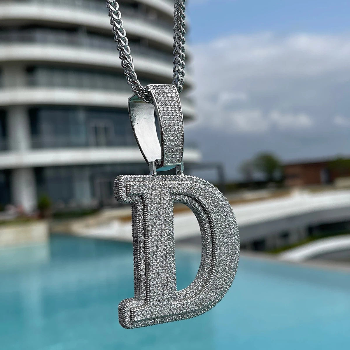 Bubble Letter Double Layer Initials Necklace Pendant Iced Out CZ Zircon Hip Hop Charms Men Chain Customized Jewelry Single A-Z