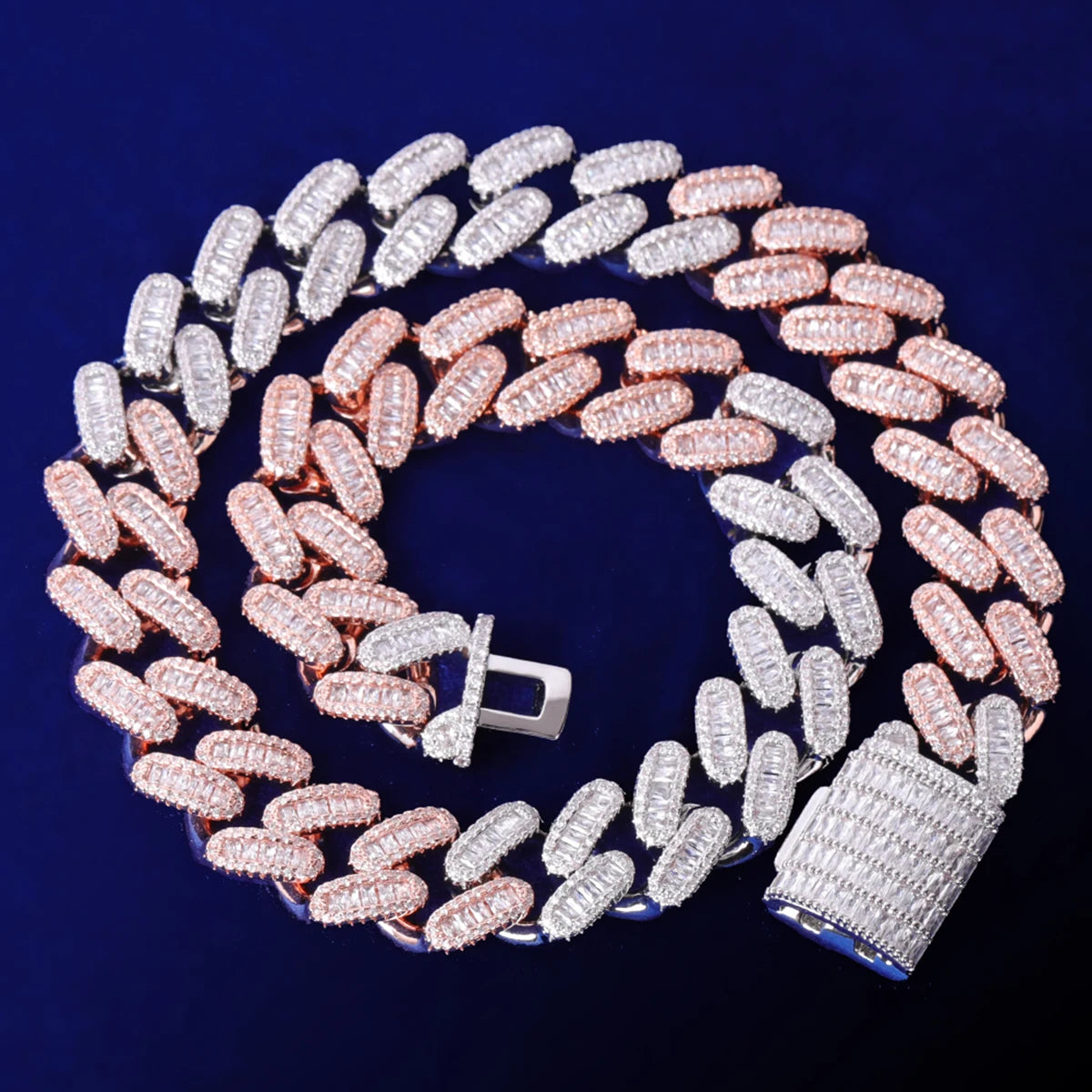 Bubble Letter Iced Out 15mm Miami Cuban Link Chain for Men Micro Pave Prong Setting Baguette Choker Necklace Hip Hop Jewelry