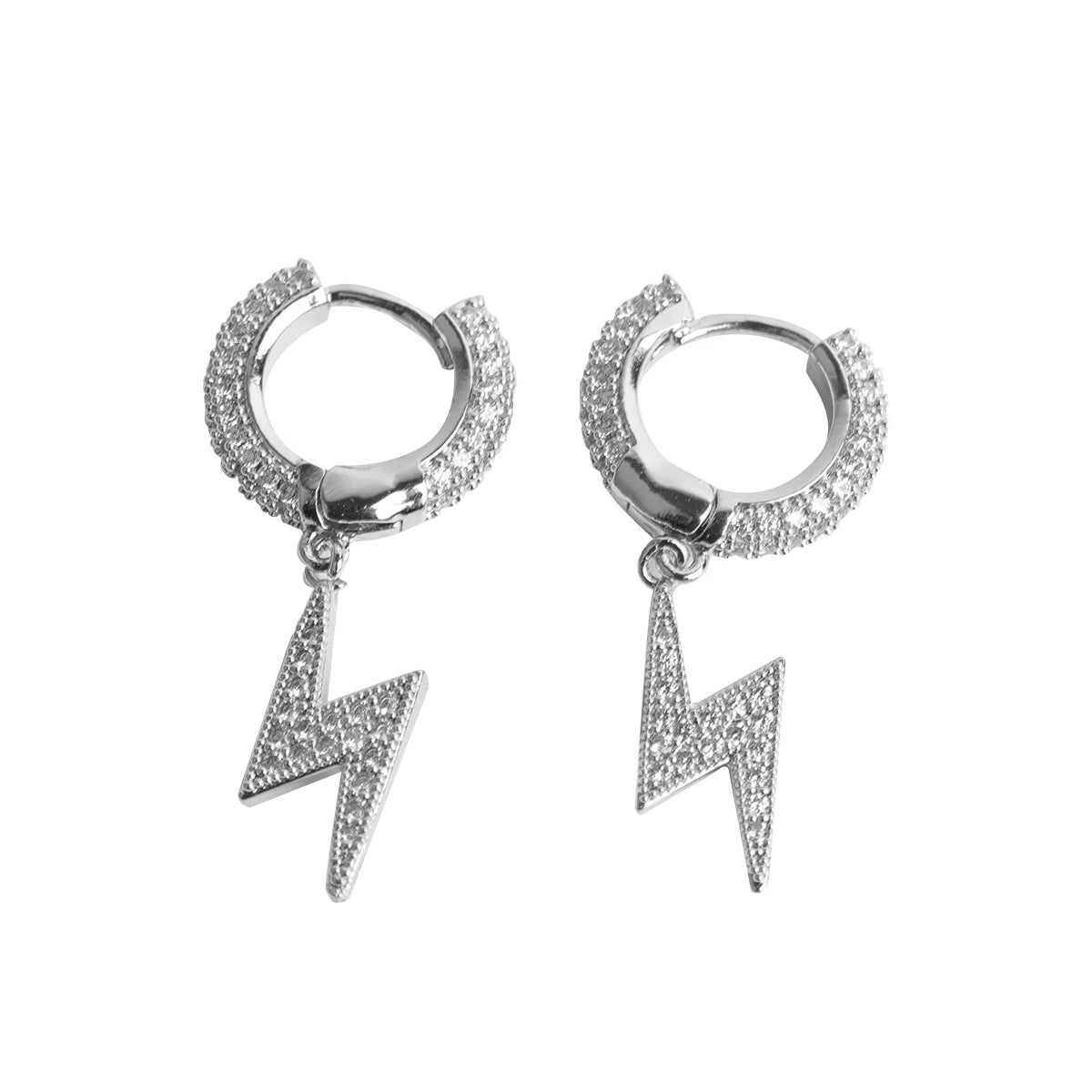 Bubble Letter Iced Out Lightning Bolt Earrings for Men Real Gold Plated Hip Hop Jewelry