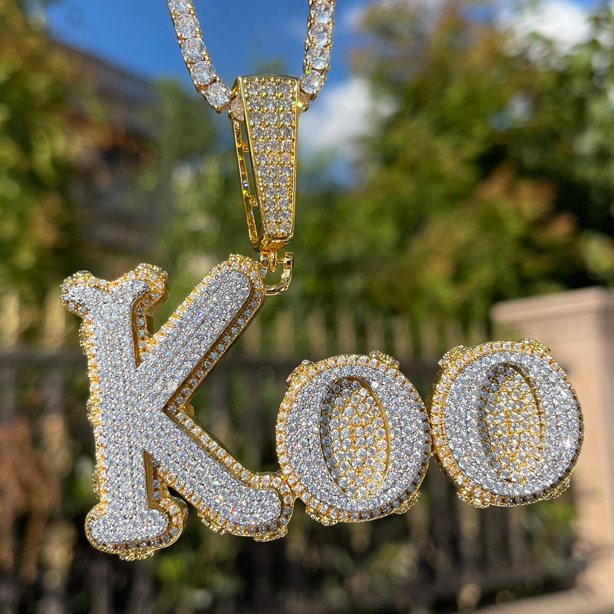 Bubble Letter Custom Name Necklace for Women Iced Out Personalized Pendant Double Color Real Copper Micro Pave Hip Hop Jewelry