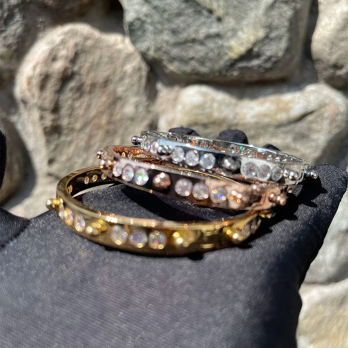 Bubble Letter Women Bangle Iced Out Bracelet Real Gold Plated Hip Hop Jewelry 2022 Trend Best Selling