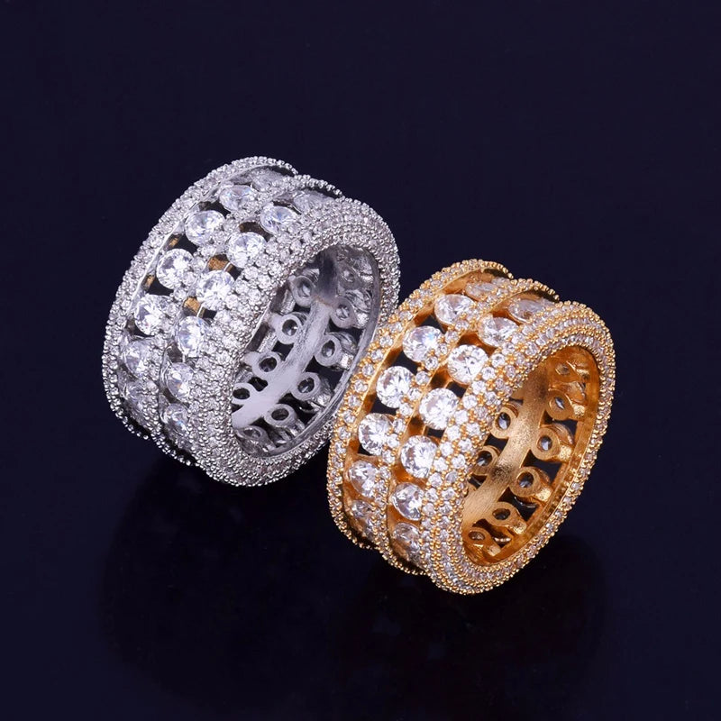 Bubble Letter Solitaire Men's Ring Real Copper Charm Gold Color Bling AAA Cubic Zircon Iced Out Hip Hop Jewelry For Gift