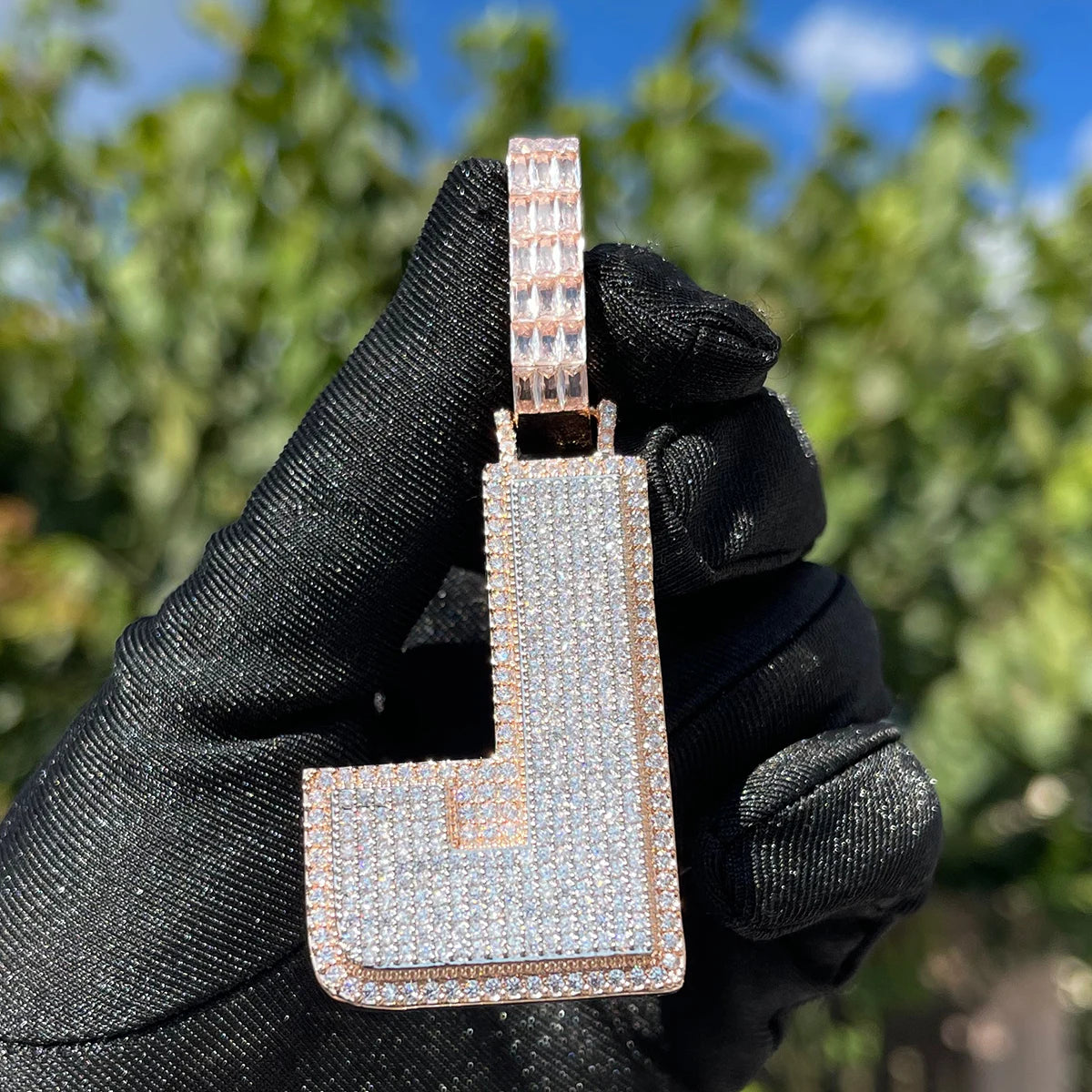 Bubble Letter Jewelry Initial Necklace for Men Iced Out Pendant Custom Name Plated Two Tone Hip Hop Jewelry