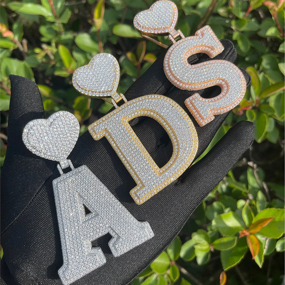 Bubble Letter Iced Out Initial Necklace for Women Prong Setting Pendant Real Gold Plated Hip Hop Fashion Jewelry