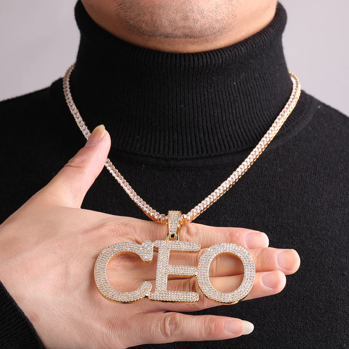 Bubble Letter Personalized Necklace for Men Custom Name Real Gold Plated Jewelry Iced Out Pendant