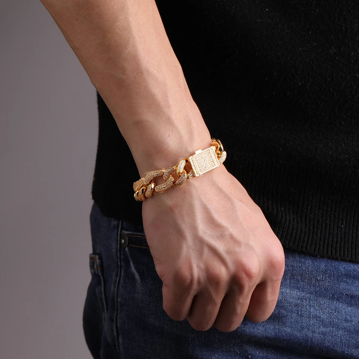 Bubble Letter Figaro Bracelet for Men Cuban Link Real Gold Plated Iced Out Charms Bling Hip Hop Jewelry 2022 Trend