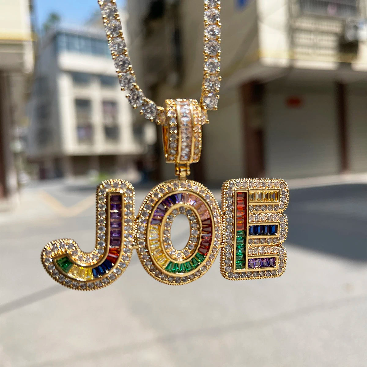 Bubble Letter Custom Name Necklace for Men Baguette Personazlied Pendant Real Gold Plated Hip Hop Jewelry 2022 Trend