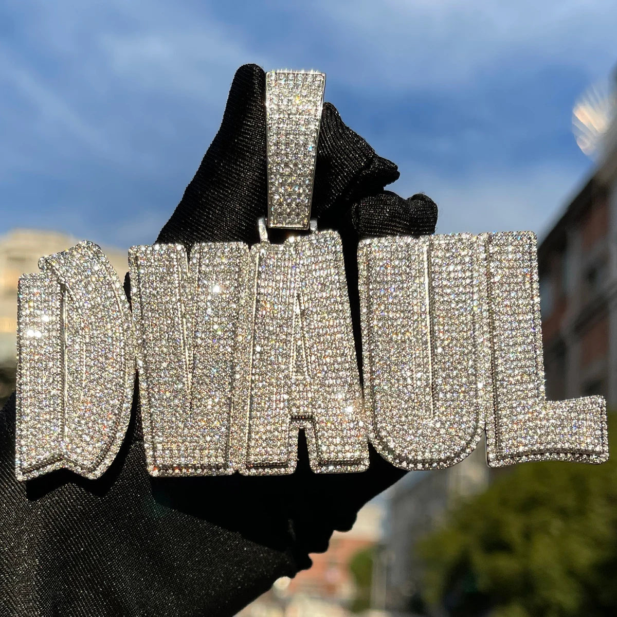 Bubble Letter Customized  Name Plated Necklace for Men Iced Out Personalized Pendant Two Tone Hip Hop Jewelry