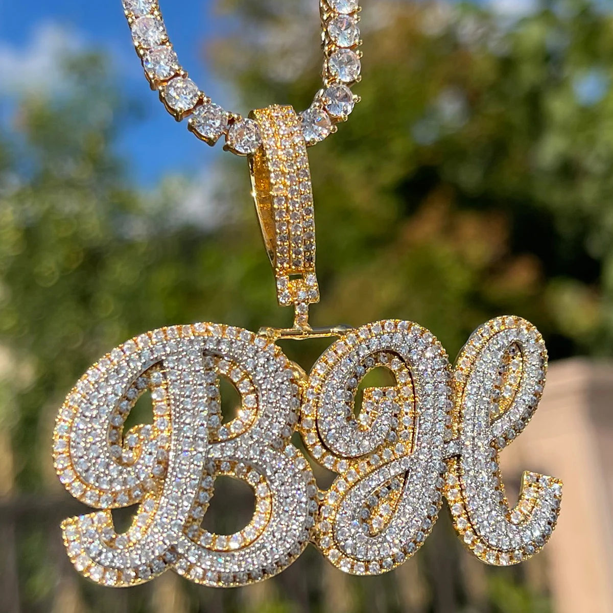 Bubble Letter Jewelry Iced Out Pendant Customized Name Necklace for Men Double Color Hip Hop Fashion Charms