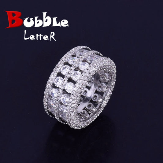 Bubble Letter Solitaire Men's Ring Real Copper Charm Gold Color Bling AAA Cubic Zircon Iced Out Hip Hop Jewelry For Gift