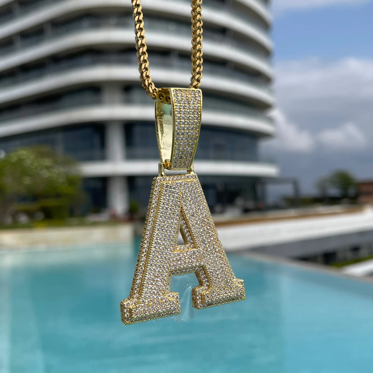 Bubble Letter Double Layer Initials Necklace Pendant Iced Out CZ Zircon Hip Hop Charms Men Chain Customized Jewelry Single A-Z