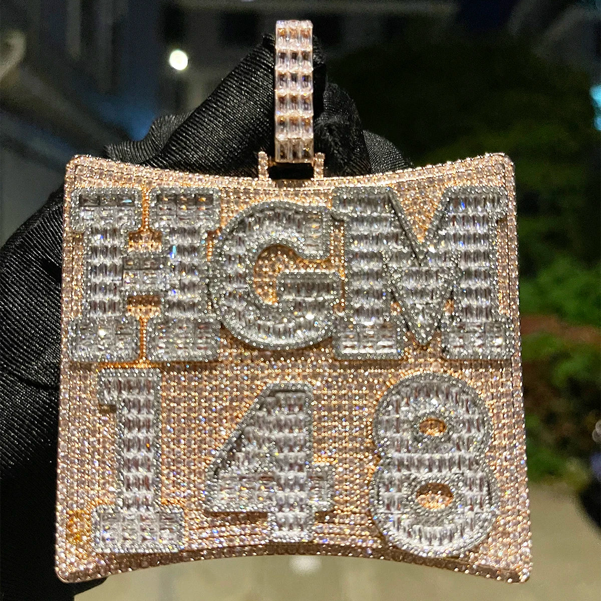 Bubble Letter Army Card Baguette Name Necklace Iced Out Personalized Pendant Hip Hop Jewelry 2022 Trend Charm Bling Best Selling