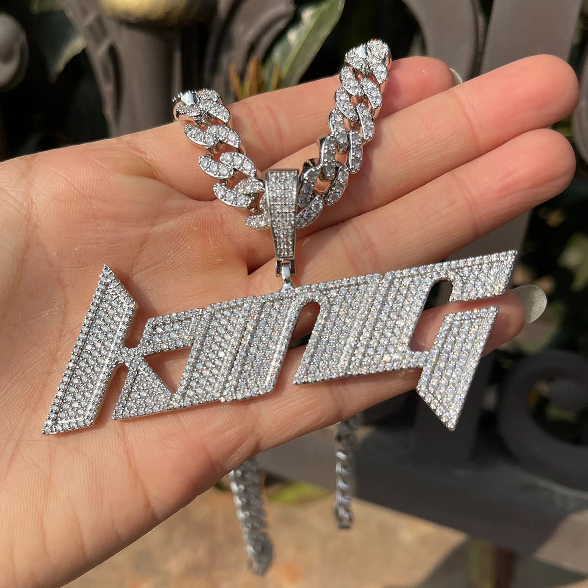 Bubble Letter Iced Out Necklace for Women Sporty Custom Name Pendant Prong Setting Hip Hop Jewelry