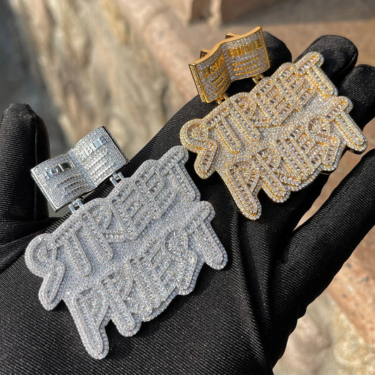 Bubble Letter Iced Out Street Priest Pendant Necklace Prong Setting Cubic Zirconia Real Gold Plated Hip Hop Fashion Jewelry