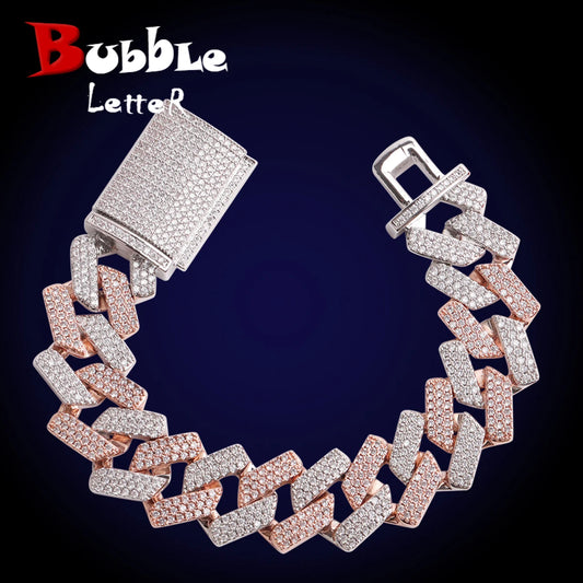 Bubble Letter Miami Cuban Link Bracelet for Men Mix Color Iced Out Charm Bling Hip Hop Rock Rapper Jewelry