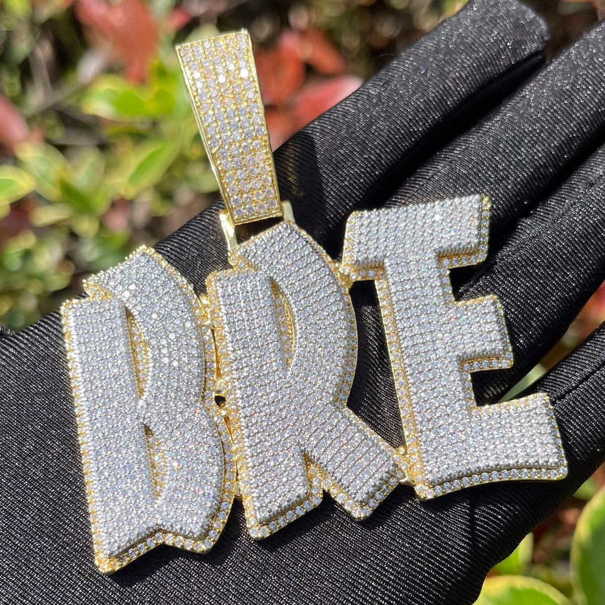 Bubble Letter Custom Hip Hop Pendant Iced Out Micro Pave Zircon Double Layer Personalized Name Necklace Women Customized Jewelry