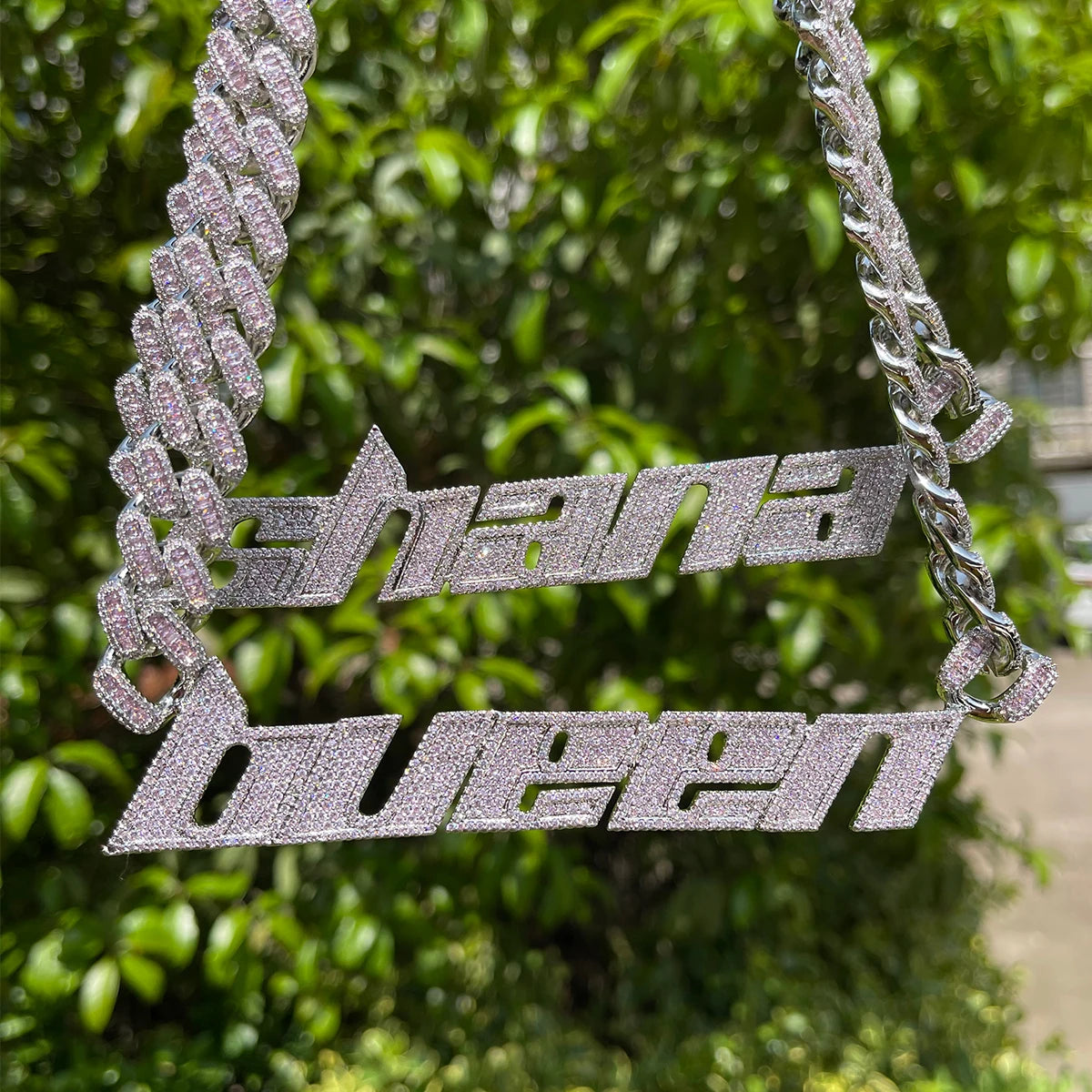 Bubble Letter Custom Initial Name Necklace for Women With Miami Cuban Link Chain Iced Out Bling Baguette Hip Hop Jewelry