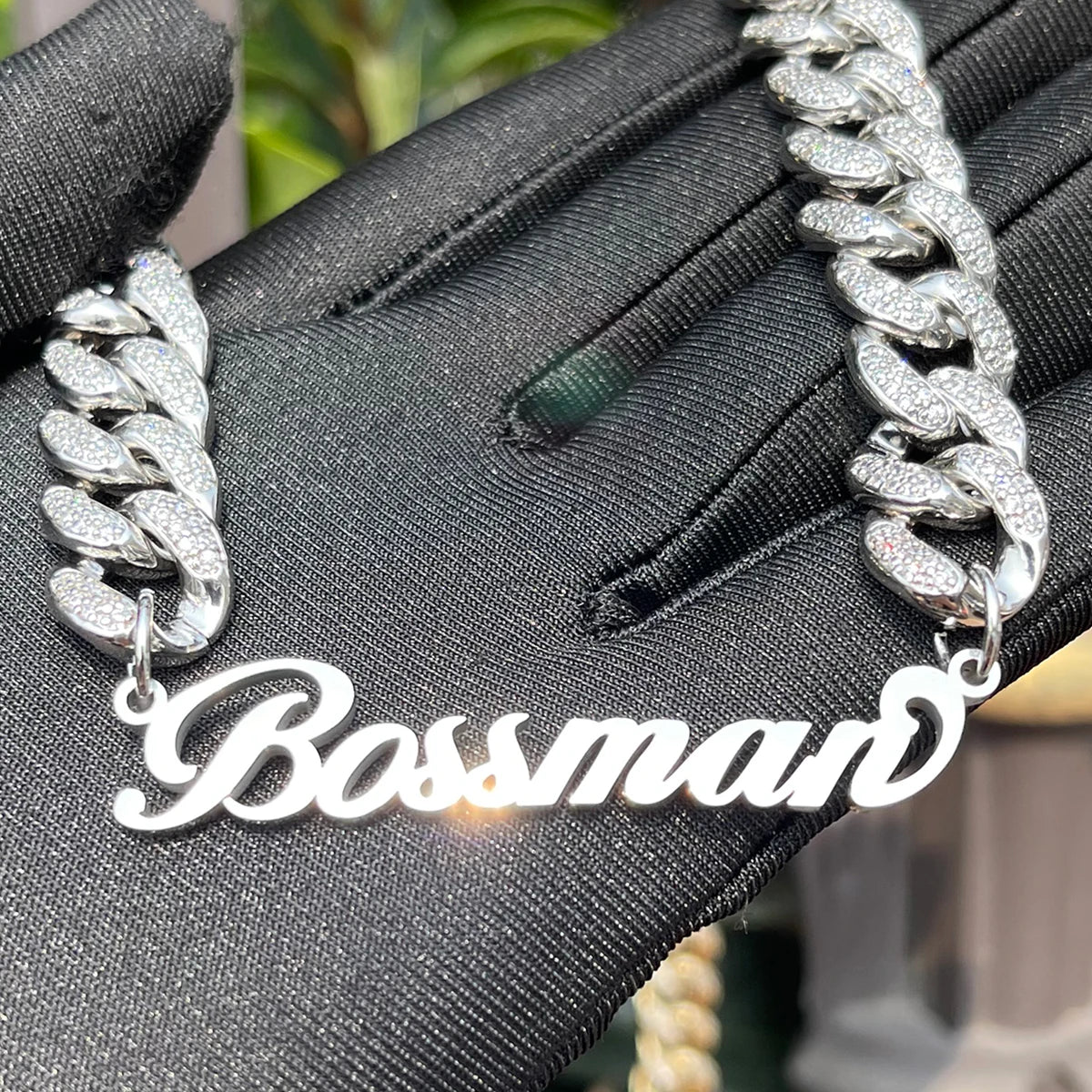 Bubble Letter Stainless Steel Custom Name Plates Necklace Choker for Women Miami Cuban Link Chain Prong Setting Hip Hop Jewelry