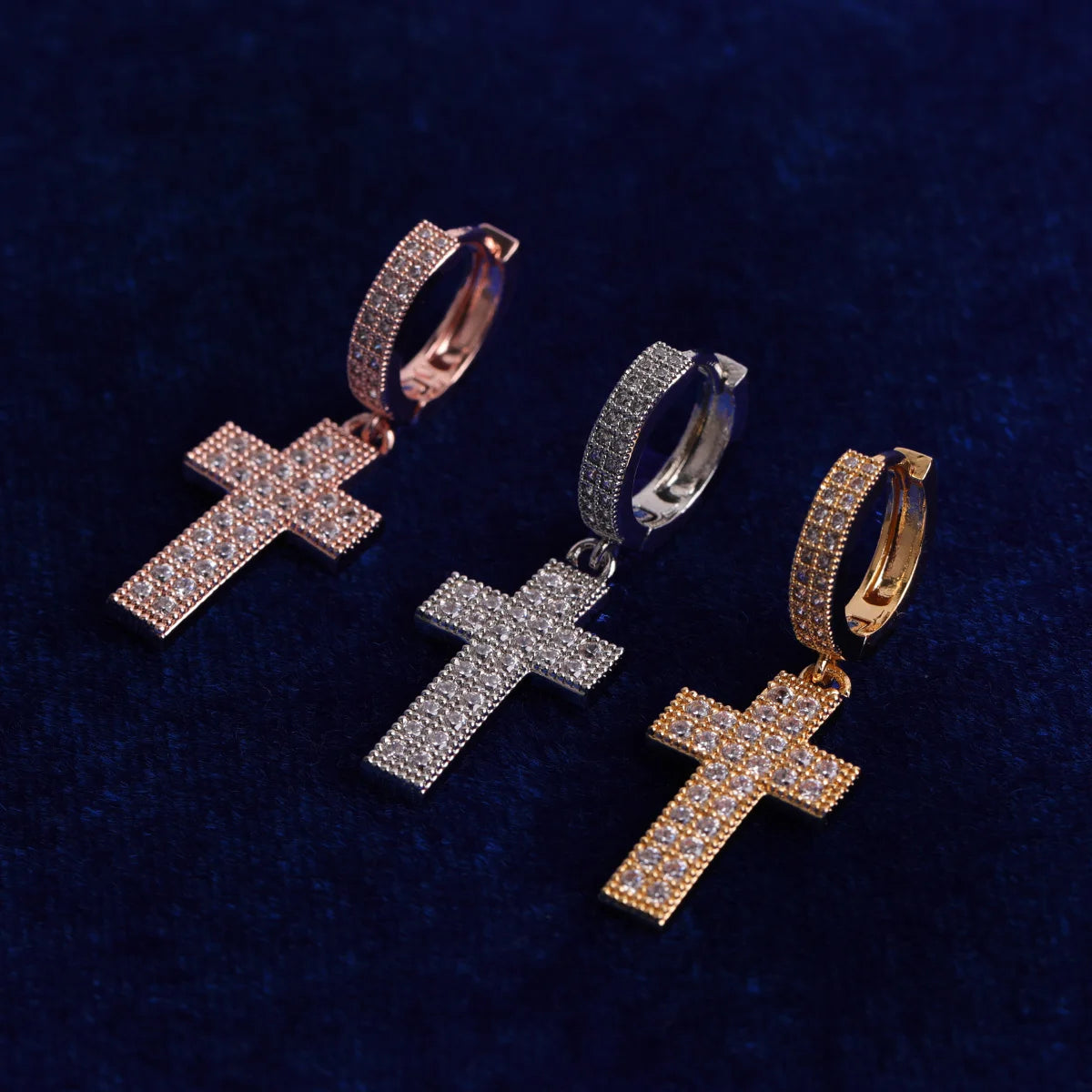 Bubble Letter Cross Earrings for Men Iced Out Charms Real Gold Plated Hip Hop Jewelry