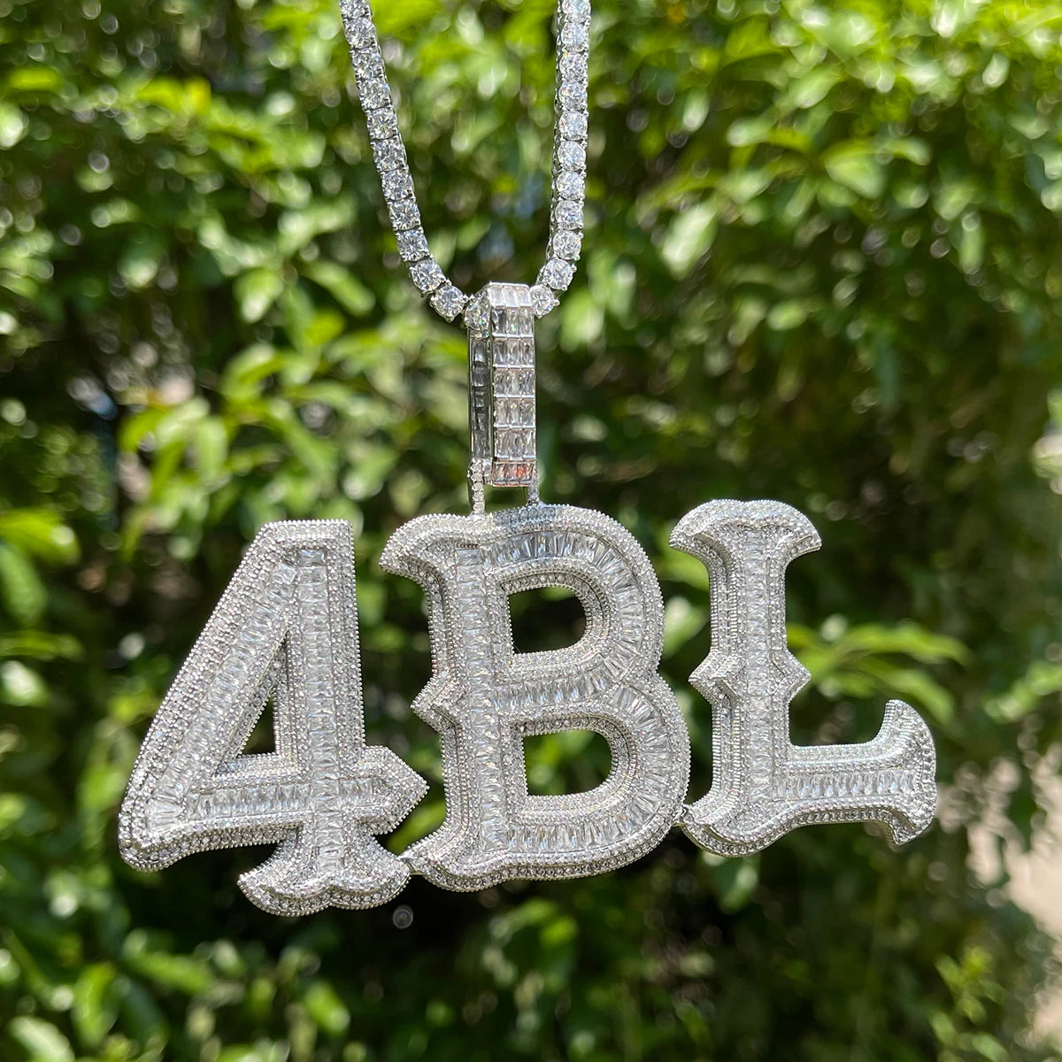 Bubble Letter Custom Name Necklace for Women Two Tone Iced Out Personalized Jewelry Baguette Charms Hip Hop Jewelry